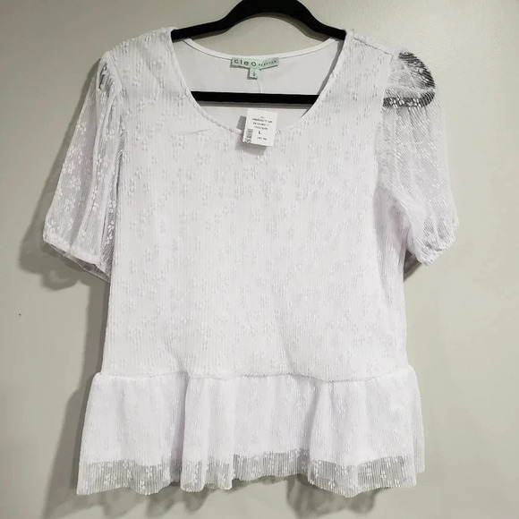 (1)Cleo Petites  white lace blouse Womans Size L - Picture 1 of 7